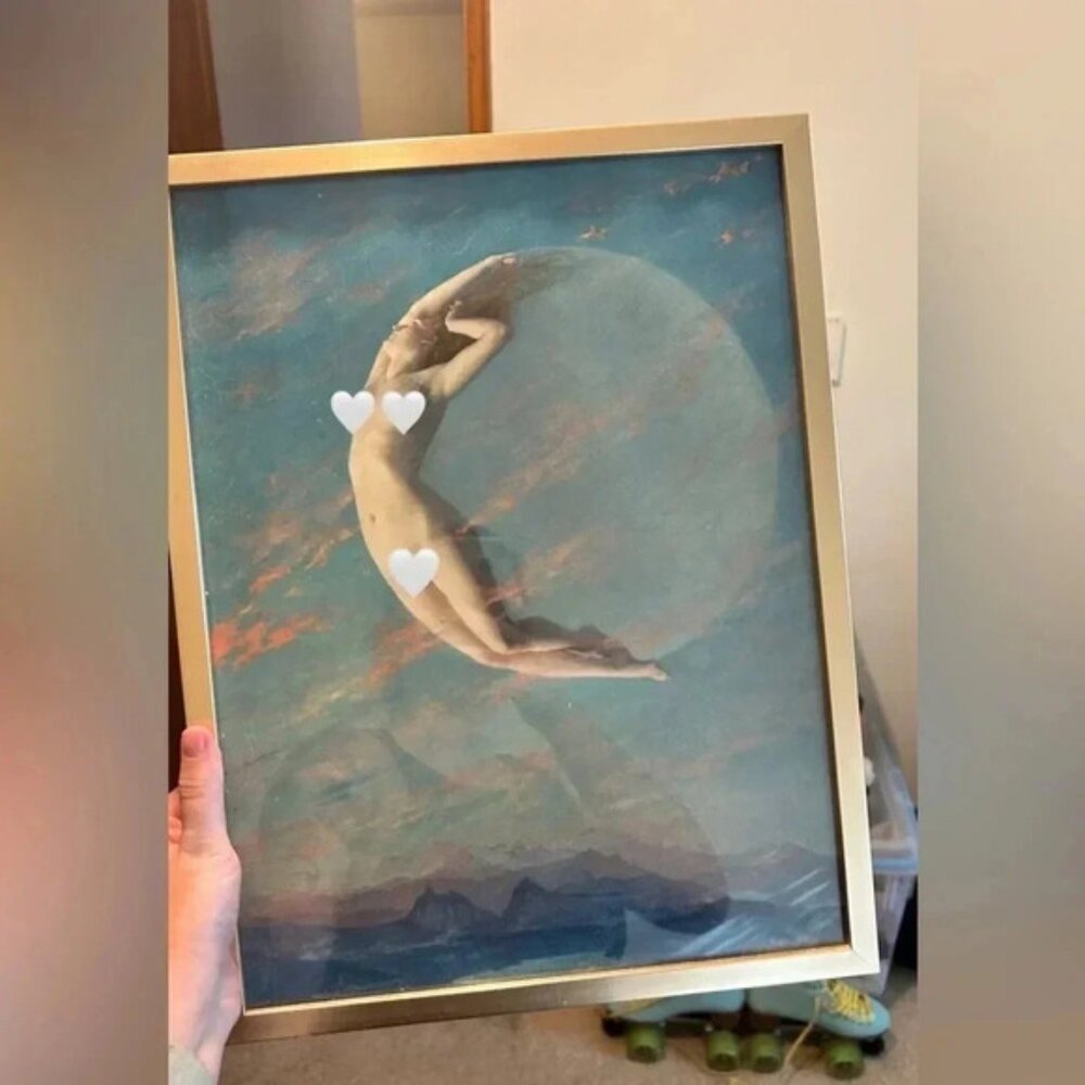 Moon lady print with gold frame